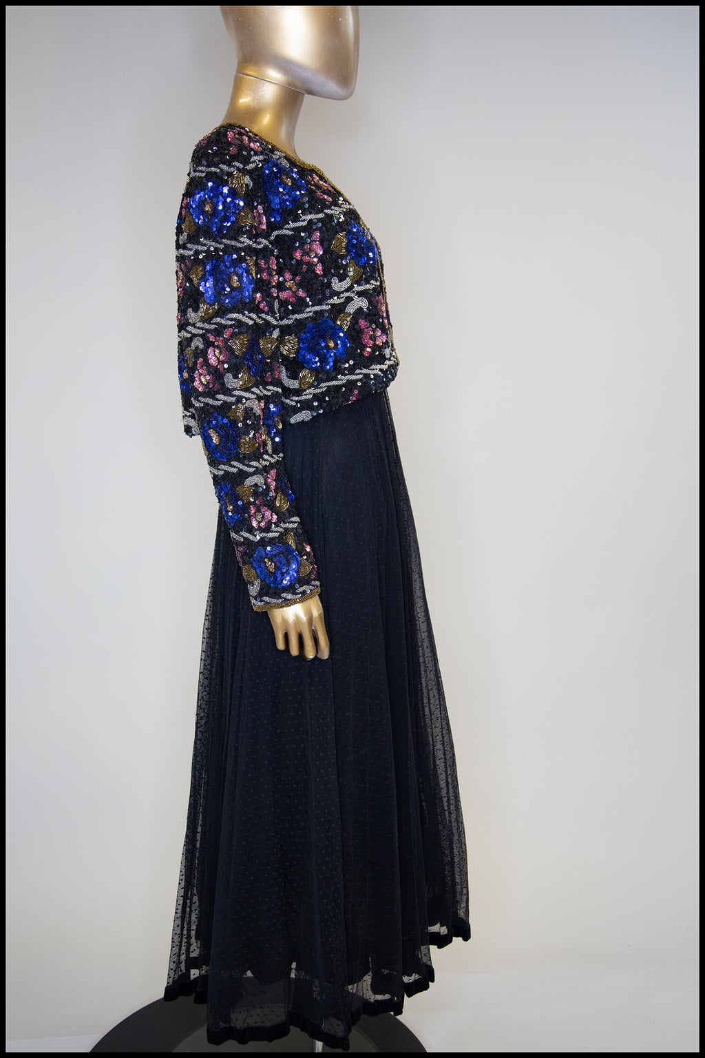 Vintage 1980s Blue Beaded Cropped Jacket