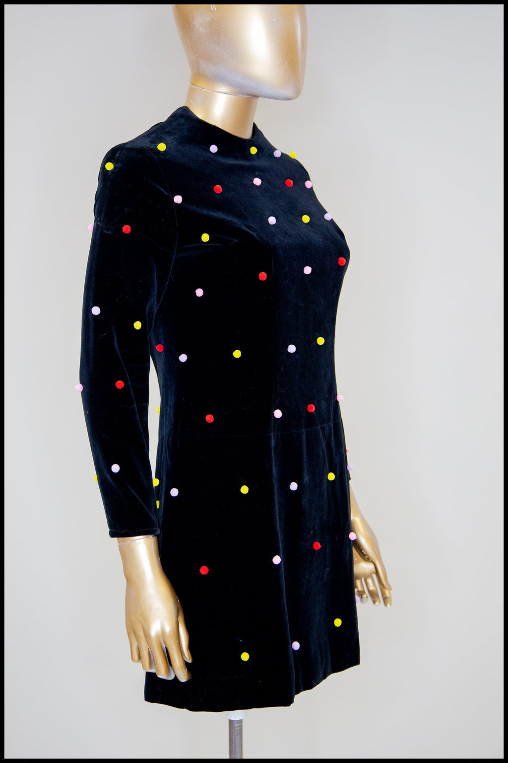 Black Velvet Rainbow Pom Pom Dot Mini Dress