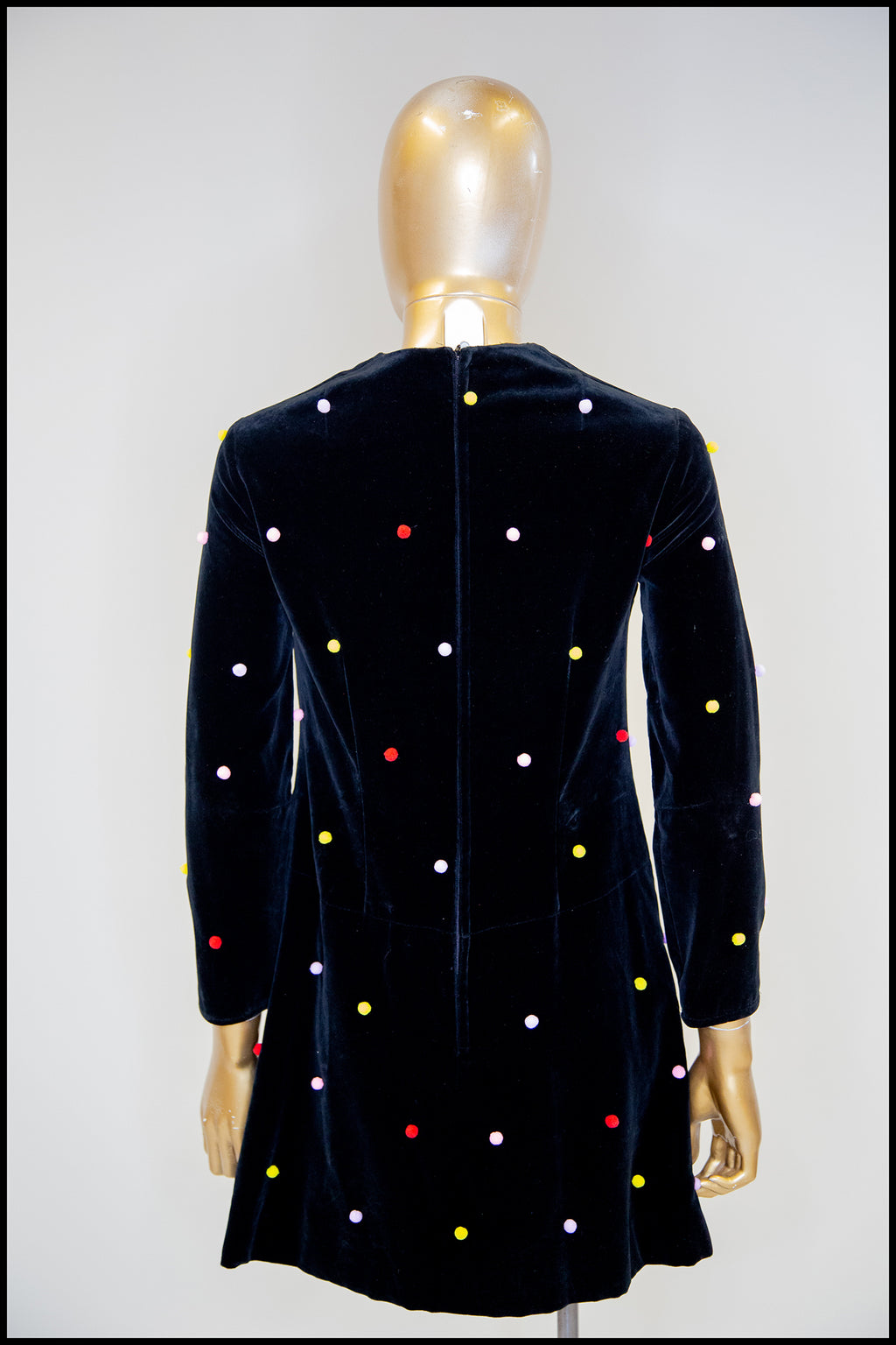Vintage 1960s Velvet Rainbow Pom Pom Dot Mini Dress