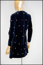 Vintage 1960s Velvet Rainbow Pom Pom Dot Mini Dress