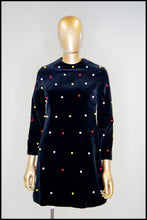 Vintage 1960s Velvet Rainbow Pom Pom Dot Mini Dress