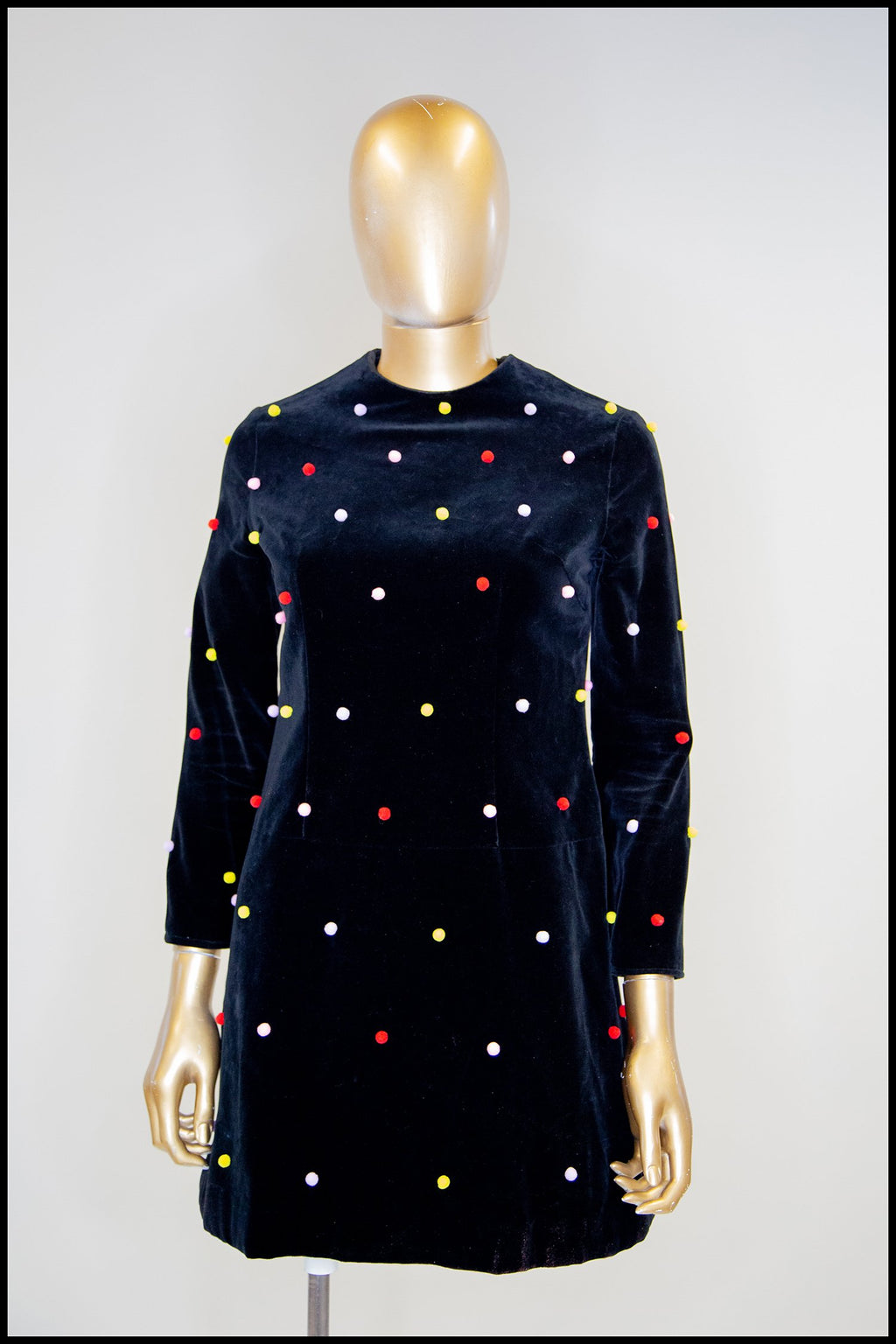 Black Velvet Rainbow Pom Pom Dot Mini Dress