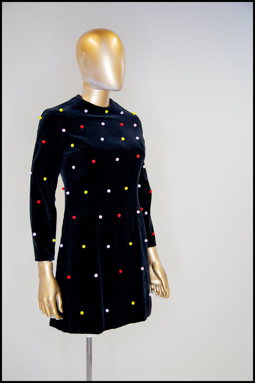 Black Velvet Rainbow Pom Pom Dot Mini Dress