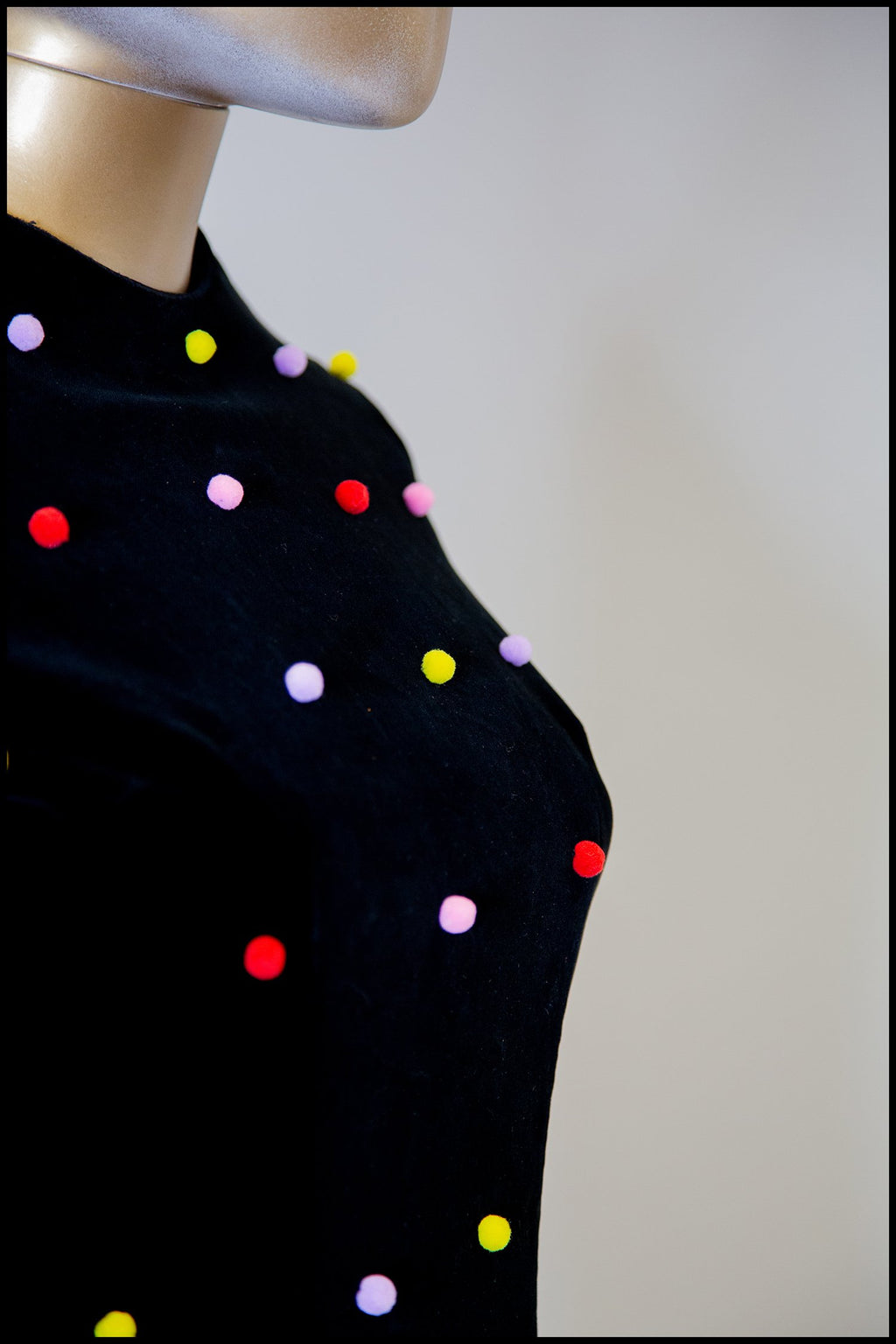 Black Velvet Rainbow Pom Pom Dot Mini Dress