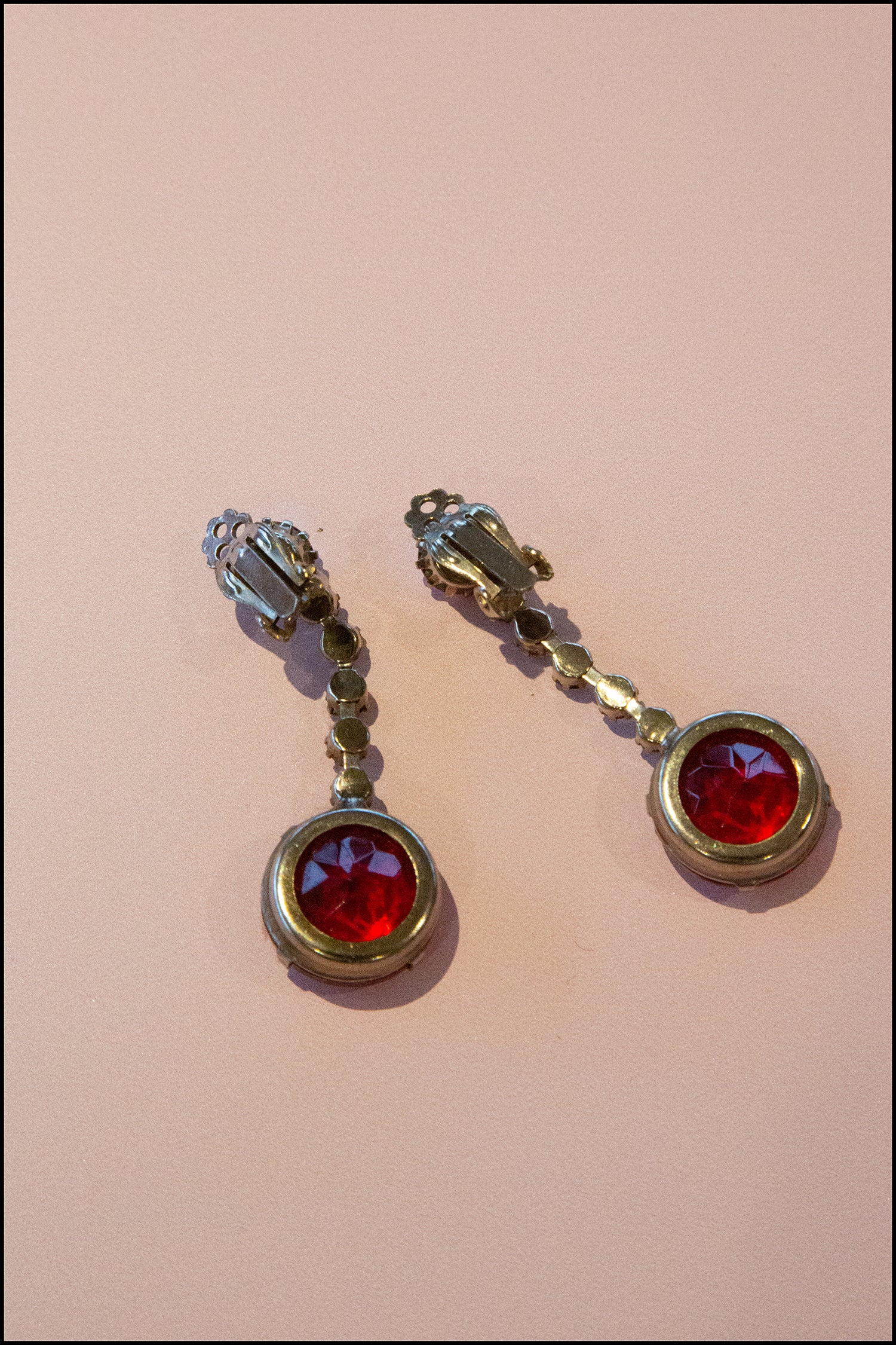 Vintage 1960s Large Red Rhinestone Drop Earrings