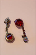 Vintage 1960s Large Red Rhinestone Drop Earrings