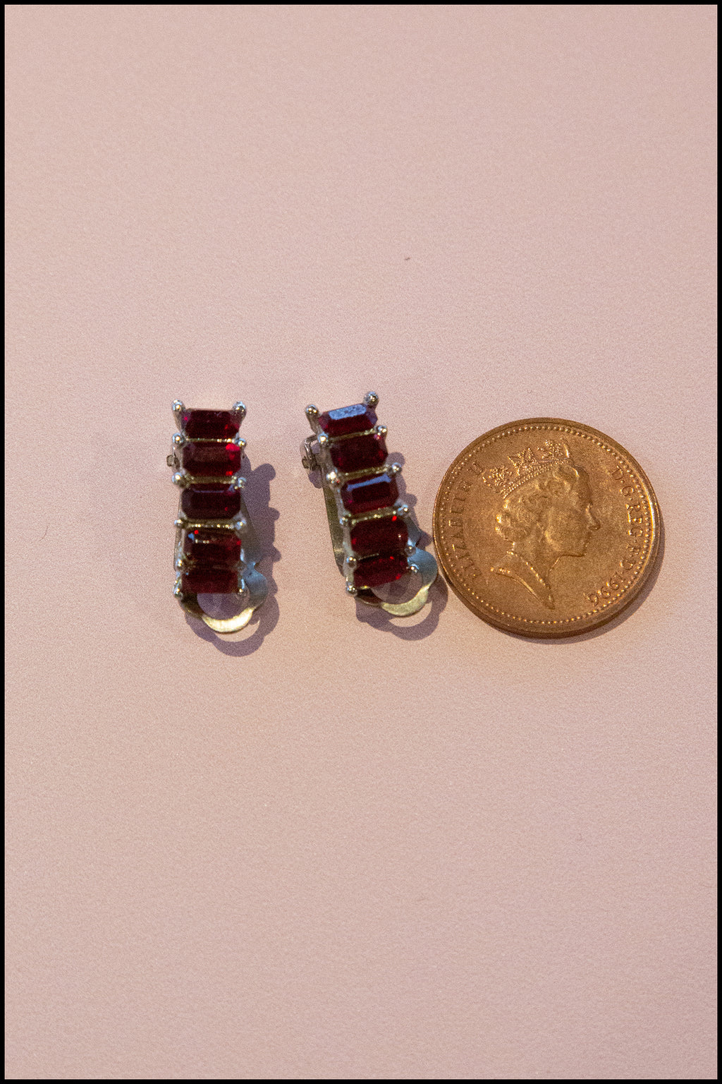 Vintage 1950s Red Rhinestone Clip on Earrings
