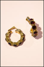 Vintage 1950s Garnet Red Rhinestone Hoop Earrings