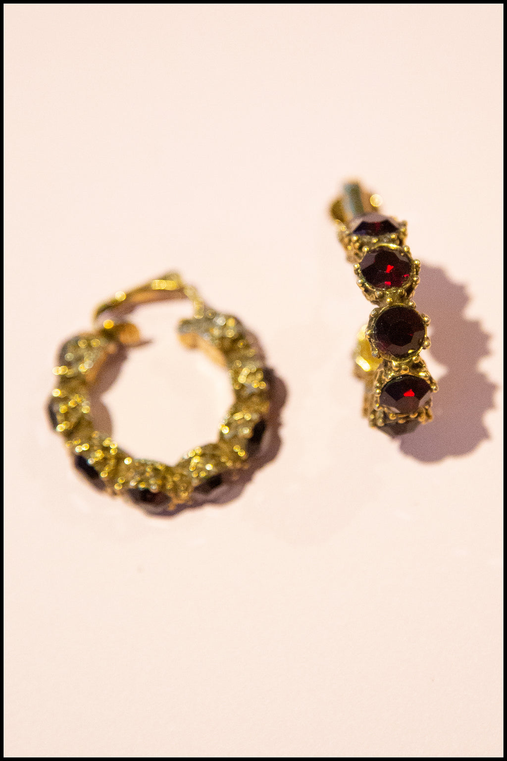 Vintage 1950s Garnet Red Rhinestone Hoop Earrings