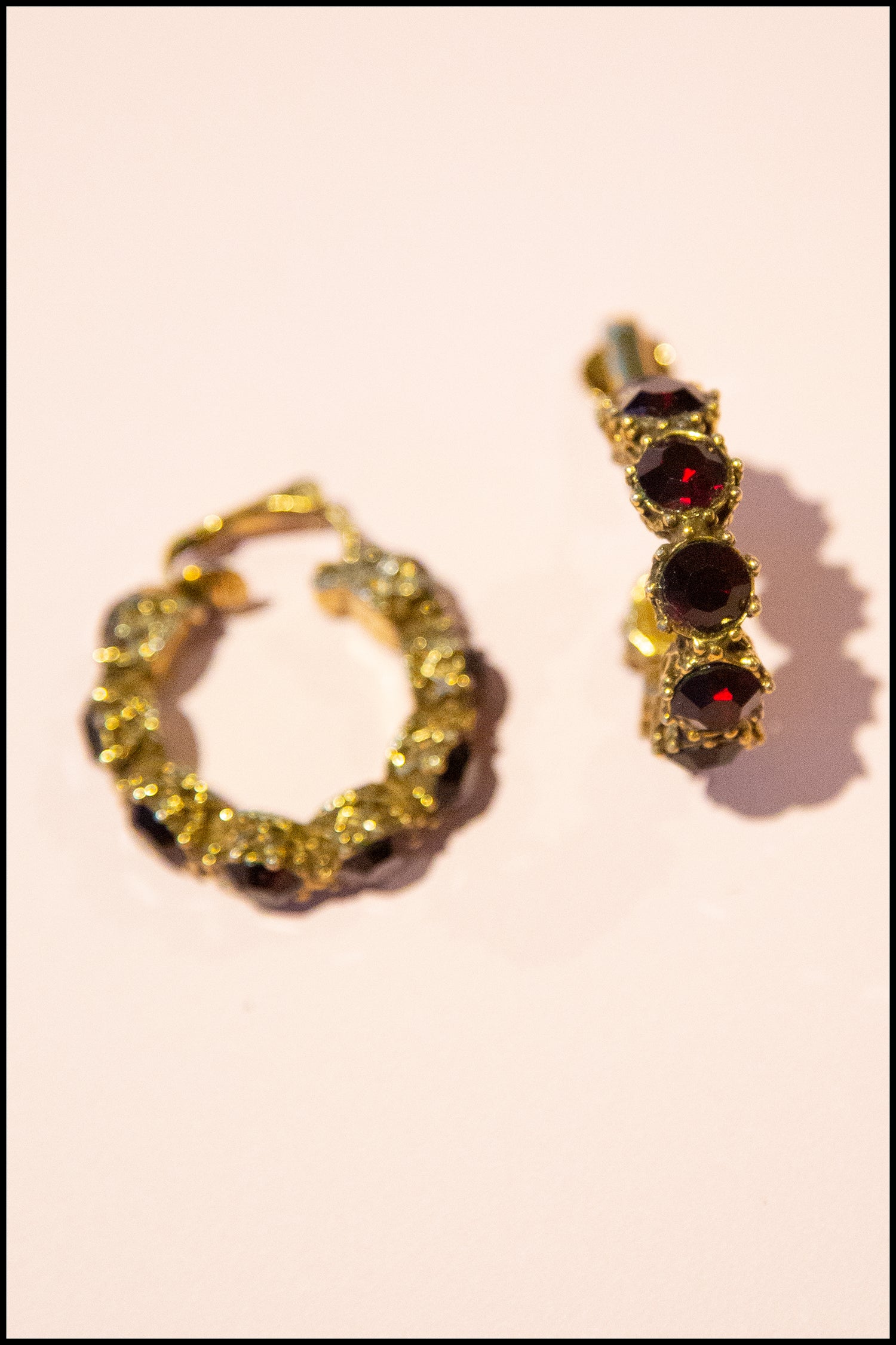 Vintage 1950s Garnet Red Rhinestone Hoop Earrings