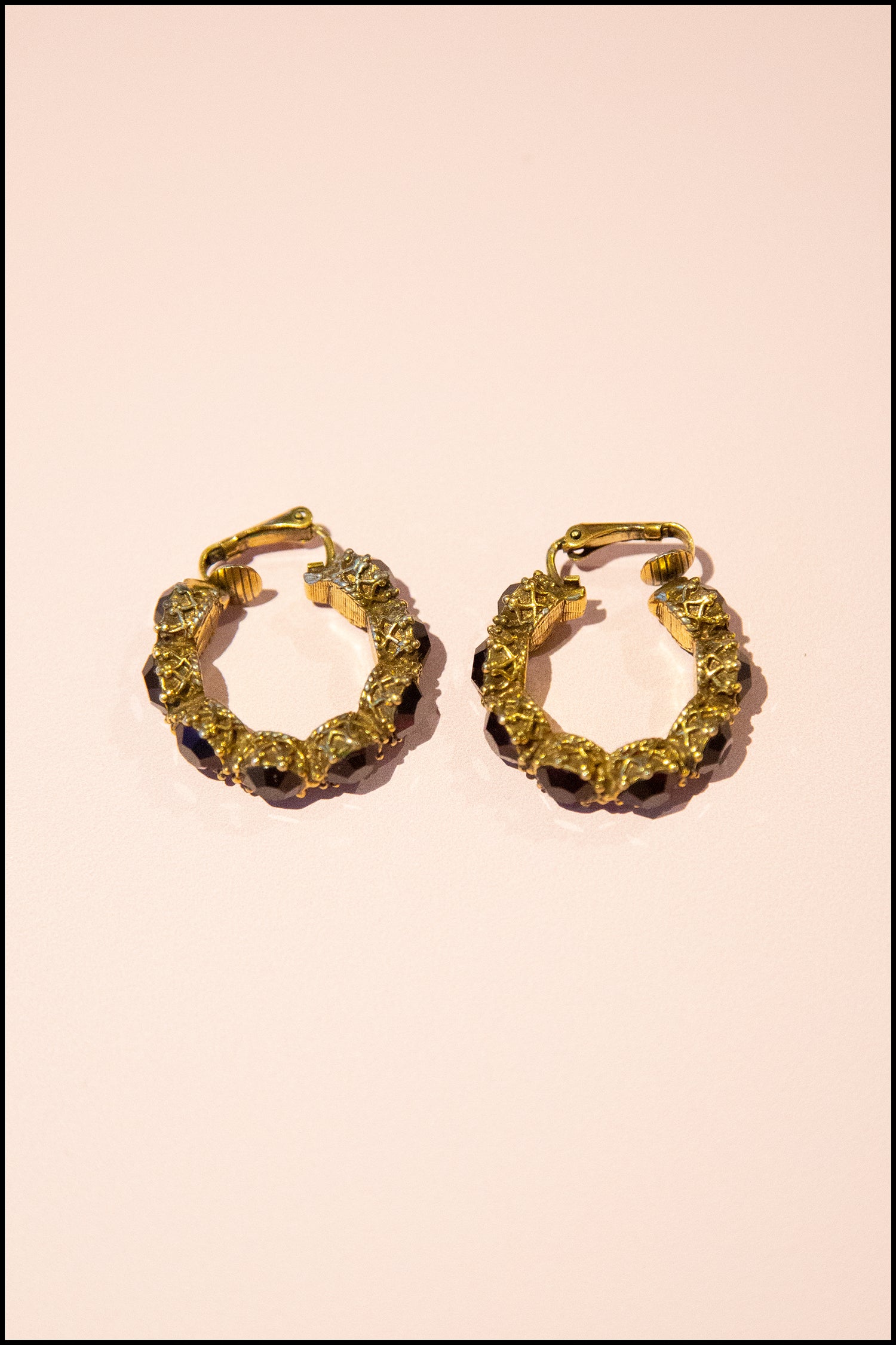 Vintage 1950s Garnet Red Rhinestone Hoop Earrings