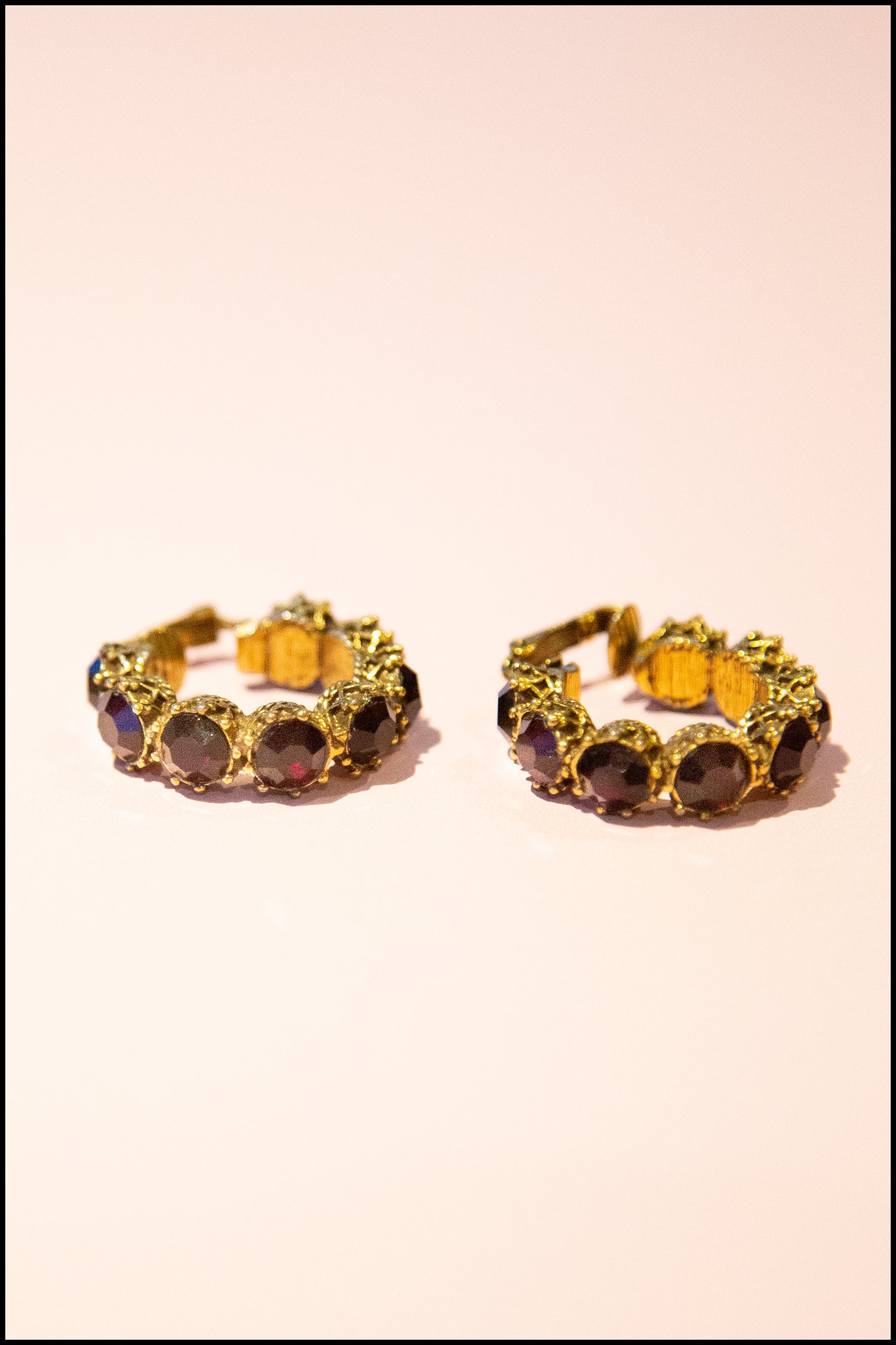Vintage 1950s Garnet Red Rhinestone Hoop Earrings