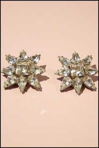 Vintage 1950s Rhinestone Star Flower Earrings