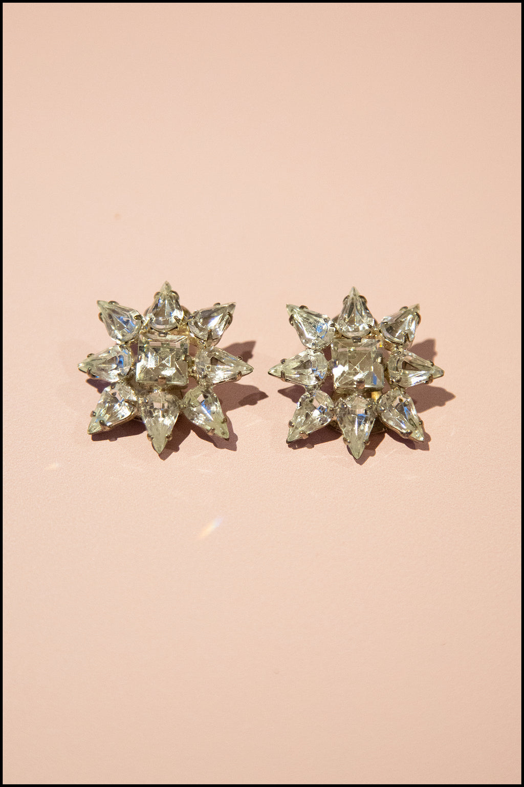 Vintage 1950s Rhinestone Star Flower Earrings