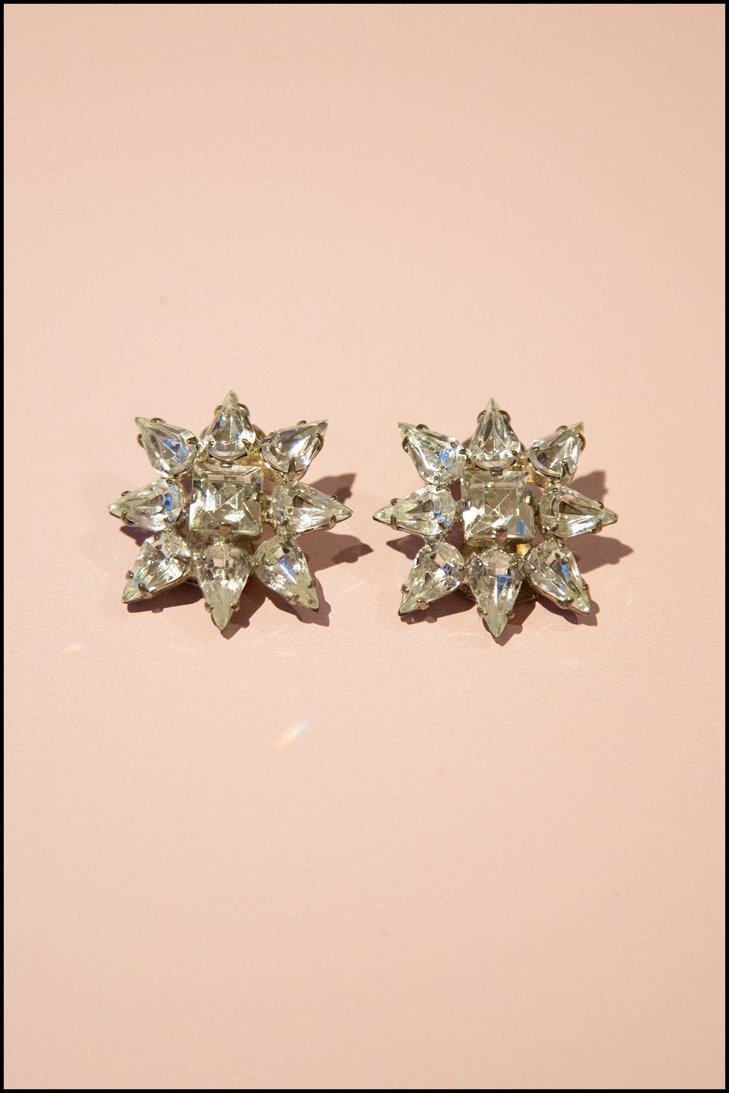 Vintage 1950s Rhinestone Star Flower Earrings