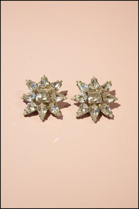Vintage 1950s Rhinestone Star Flower Earrings