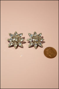 Vintage 1950s Rhinestone Star Flower Earrings