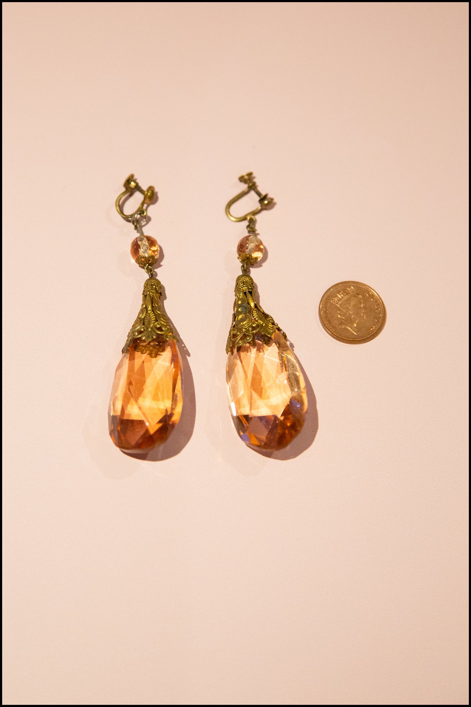 Vintage 1960s Large Pink Crystal Drop Earrings