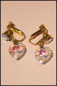 Vintage 1950s Crystal Heart Earrings