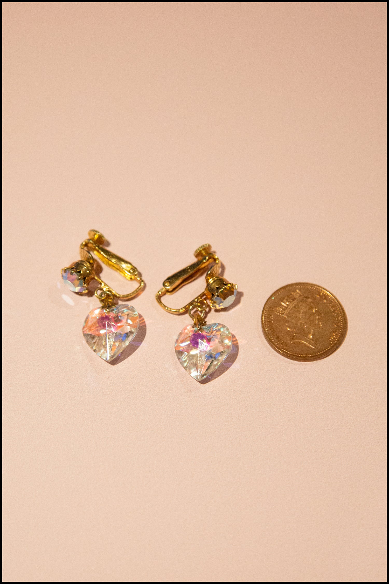 Vintage 1950s Crystal Heart Earrings