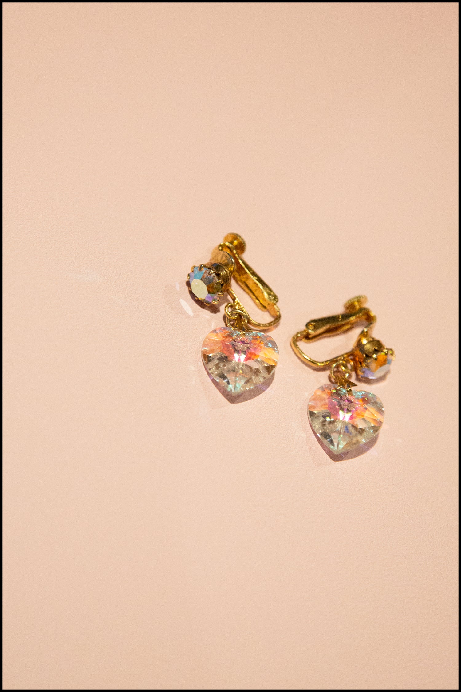 Vintage 1950s Crystal Heart Earrings