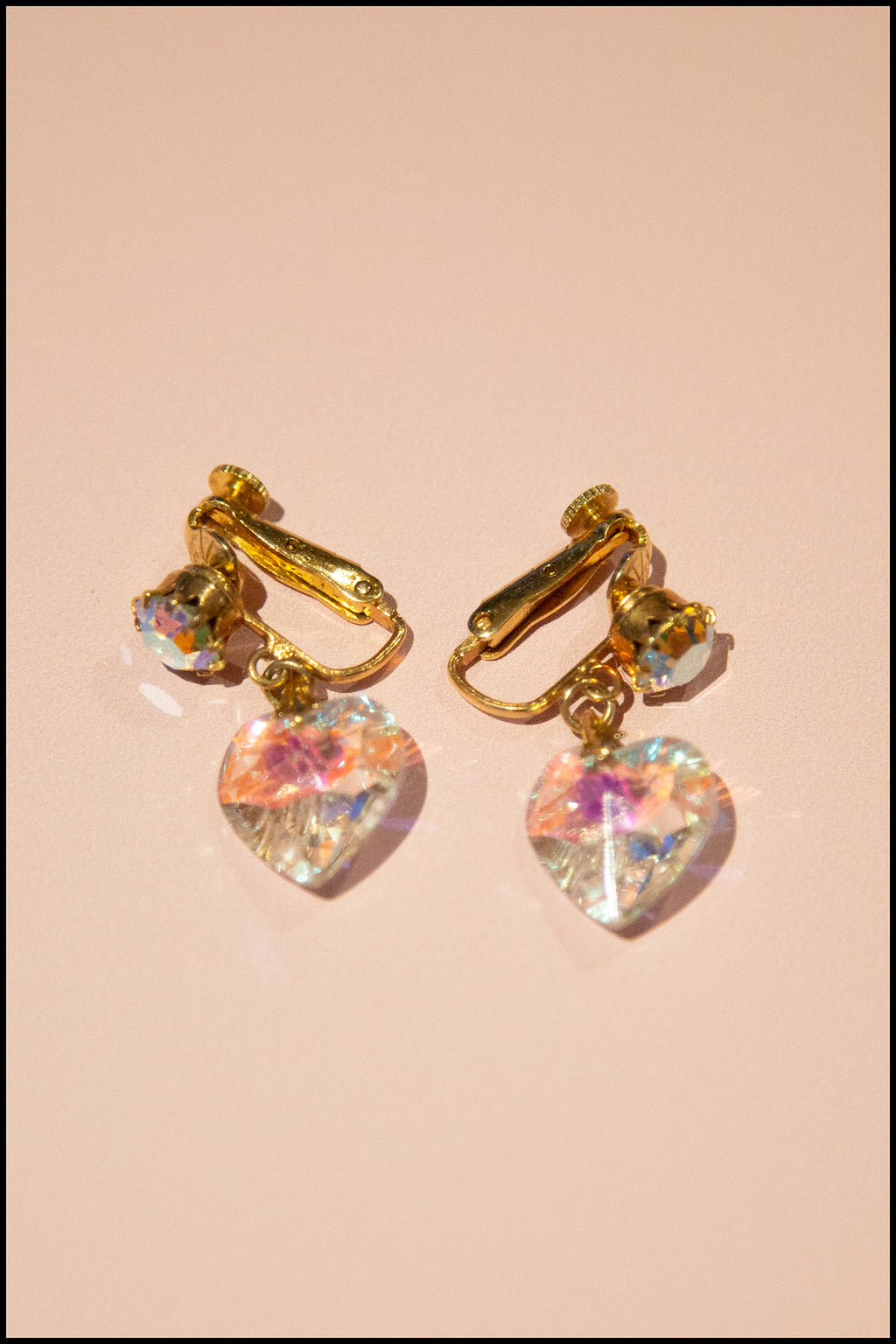 Vintage 1950s Crystal Heart Earrings