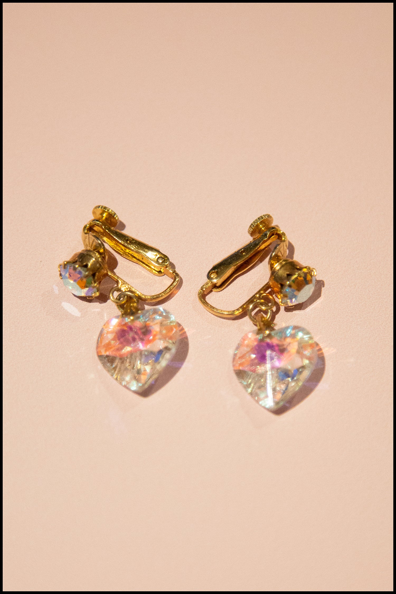 Vintage 1950s Crystal Heart Earrings