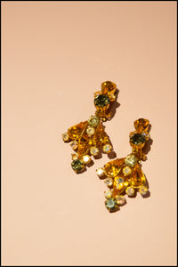 Vintage 1950s Amber Rhinestone Drop Earrings