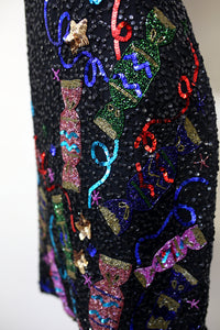 Vintage 1980s Black Beaded Novelty Candy Mini Dress