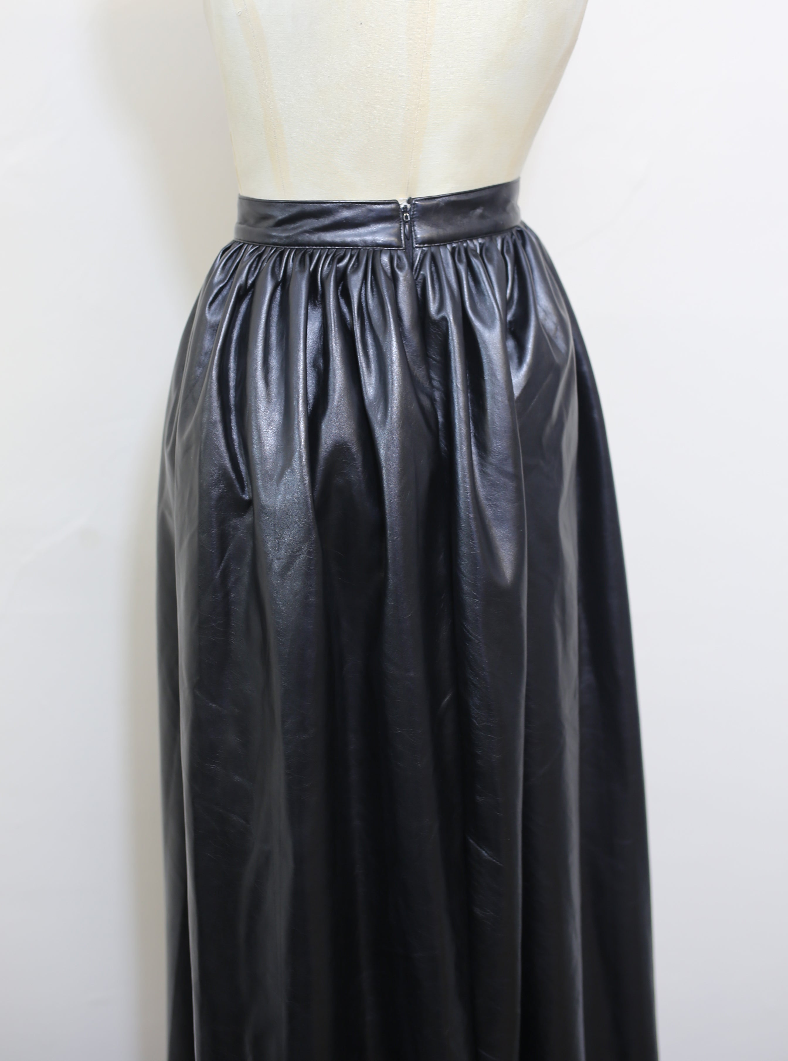Vintage 1980s Black Faux Leather Maxi Skirt