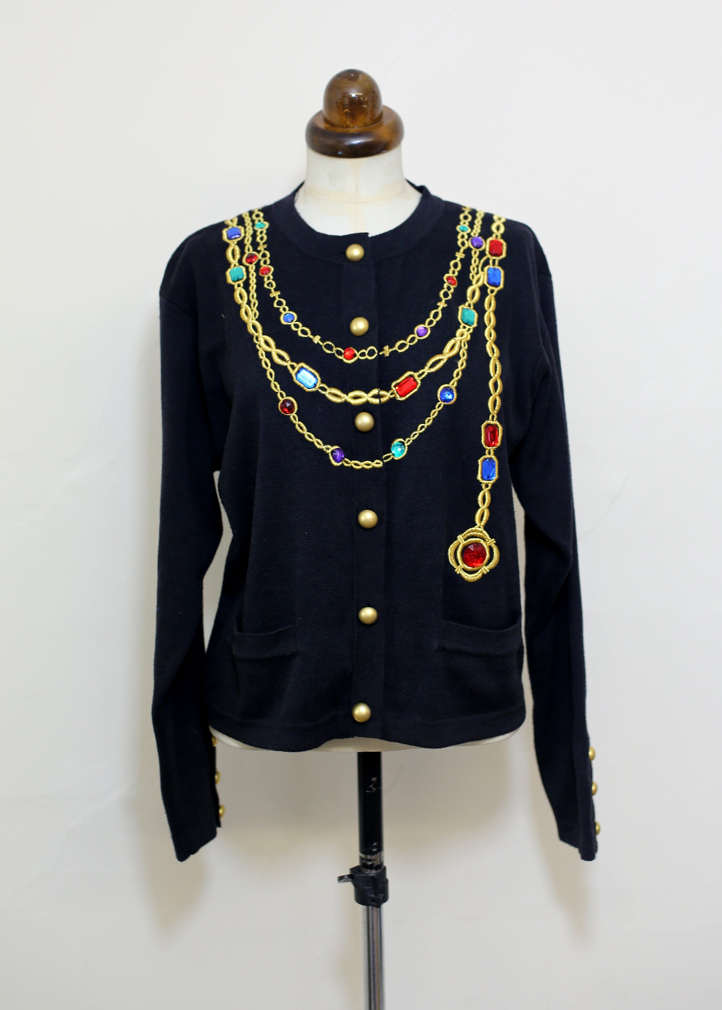 Vintage 1980s Black Novelty Chain Cardigan