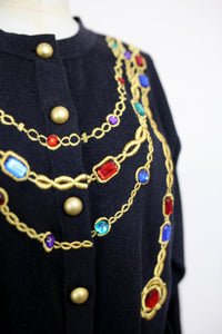 Vintage 1980s Black Novelty Chain Cardigan