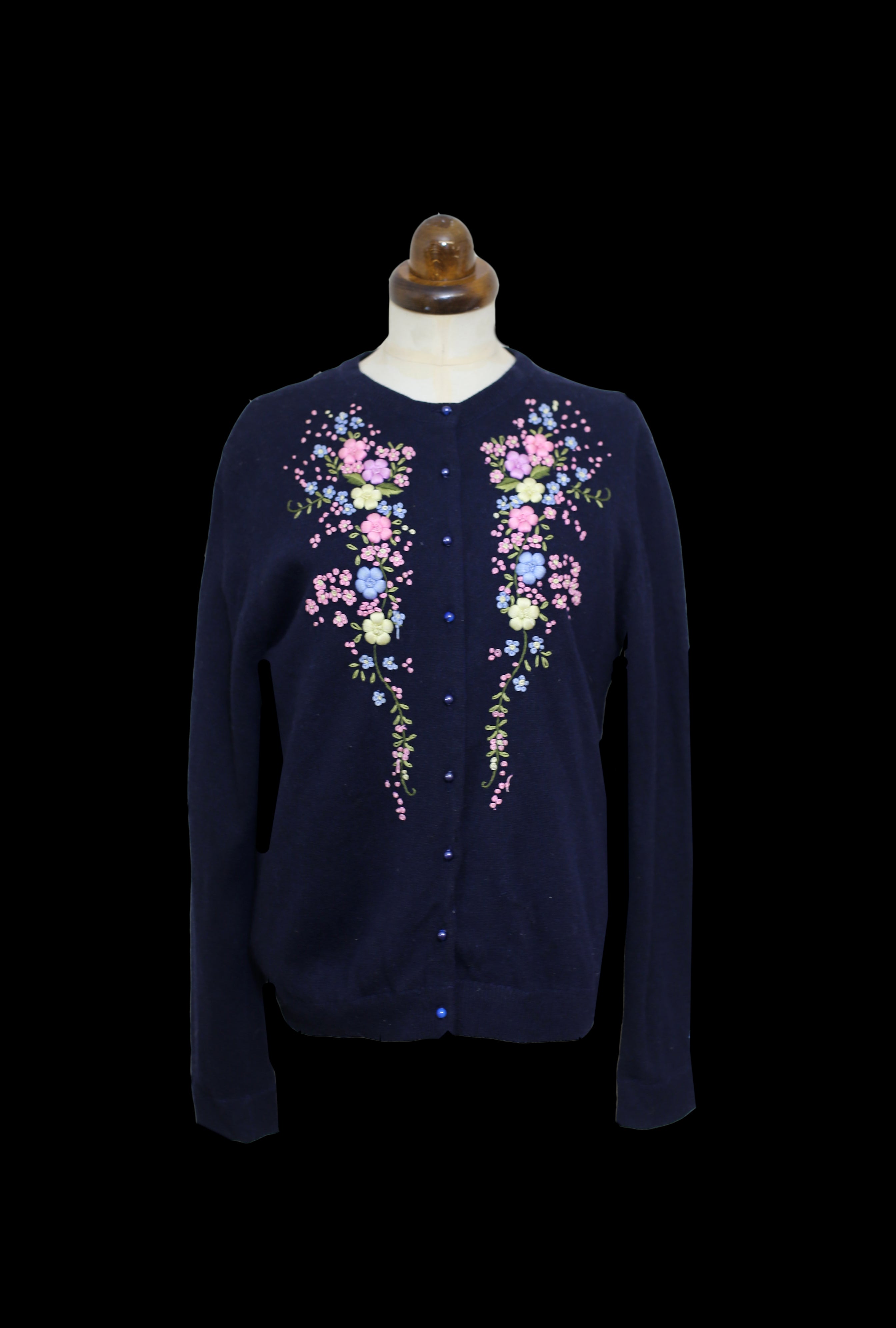 RESERVED Vintage 1950s Navy Blue Embroidered Cardigan