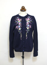 RESERVED Vintage 1950s Navy Blue Embroidered Cardigan