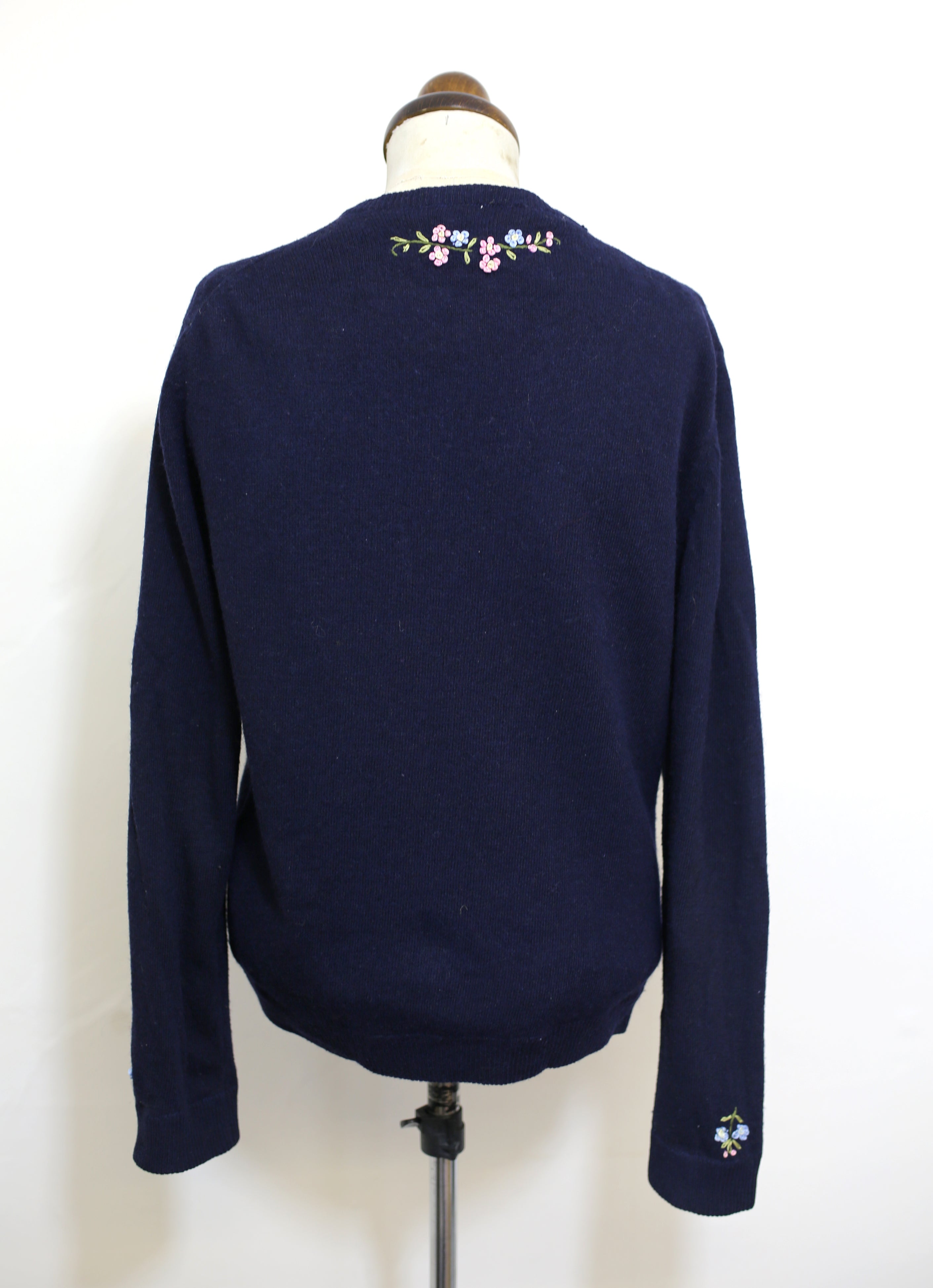 RESERVED Vintage 1950s Navy Blue Embroidered Cardigan