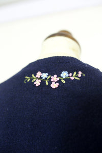 RESERVED Vintage 1950s Navy Blue Embroidered Cardigan
