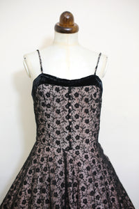 Vintage 1950s Black and Pink Lace Cocktail Dress