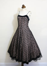 Vintage 1950s Black and Pink Lace Cocktail Dress