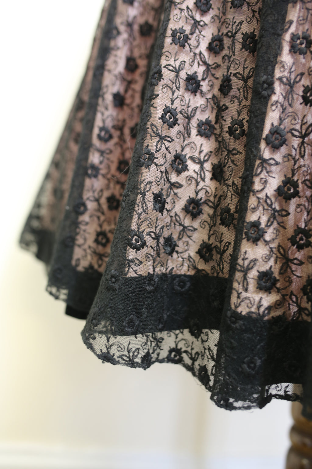 Vintage 1950s Black and Pink Lace Cocktail Dress