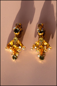 Vintage 1950s Amber Rhinestone Drop Earrings