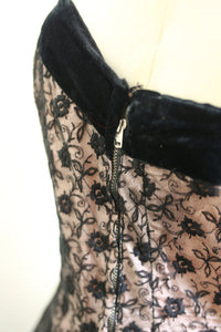 Vintage 1950s Black and Pink Lace Cocktail Dress