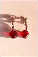 Vintage 1960s Large Red Rhinestone Drop Earrings