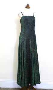 Vintage 1970s Green Lurex Flared Maxi Dress