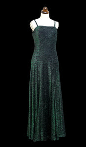 Vintage 1970s Green Lurex Flared Maxi Dress