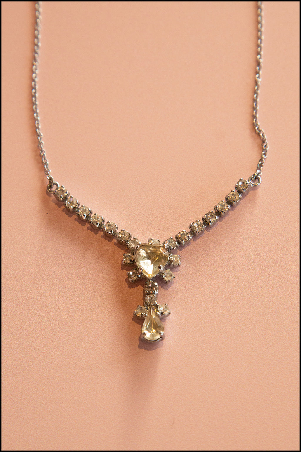 Vintage 1950s Rhinestone Heart Necklace