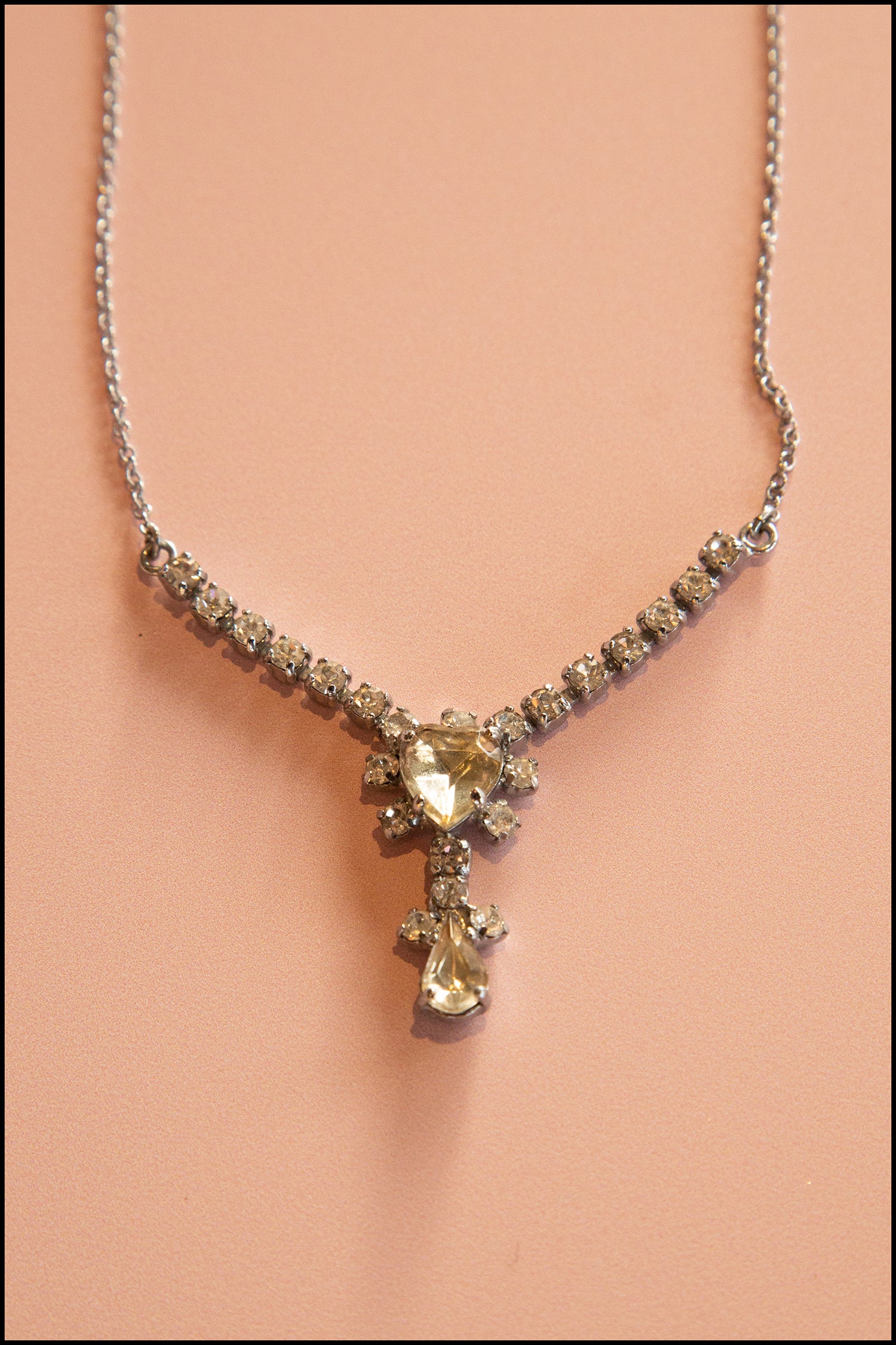 Vintage 1950s Rhinestone Heart Necklace