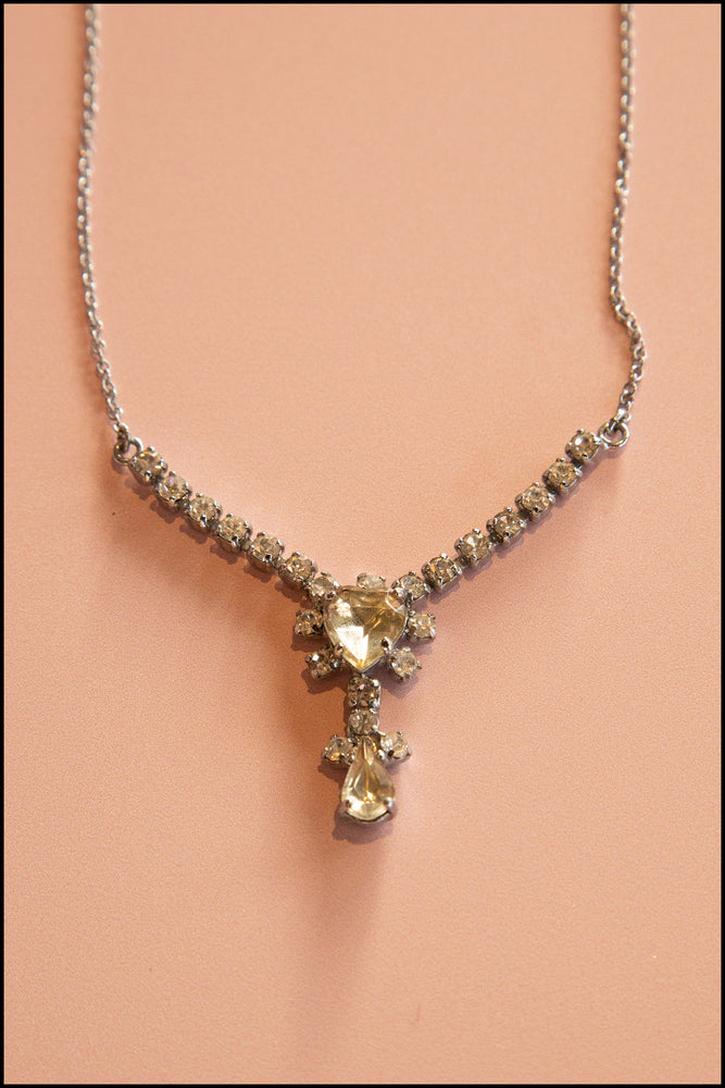 Vintage 1950s Rhinestone Heart Necklace