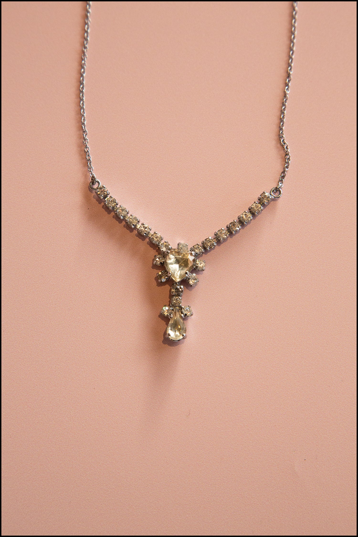 Vintage 1950s Rhinestone Heart Necklace