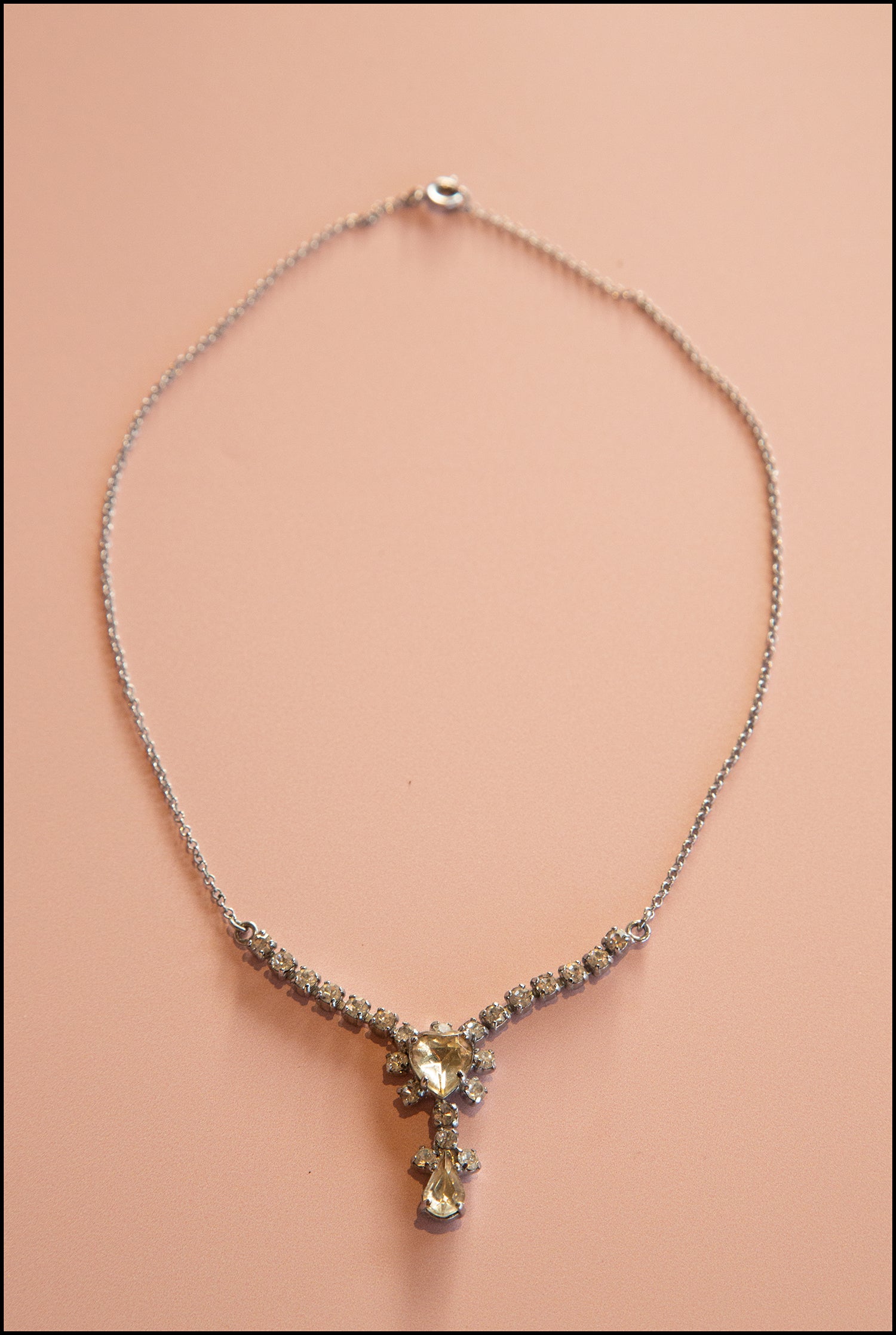 Vintage 1950s Rhinestone Heart Necklace