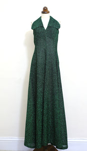 Vintage 1970s Emerald Green Lurex Maxi Dress